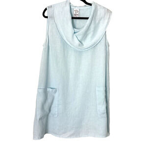 Match Point 100% Linen Cowl Neck Tunic Lagenlook Ice Blue Size M